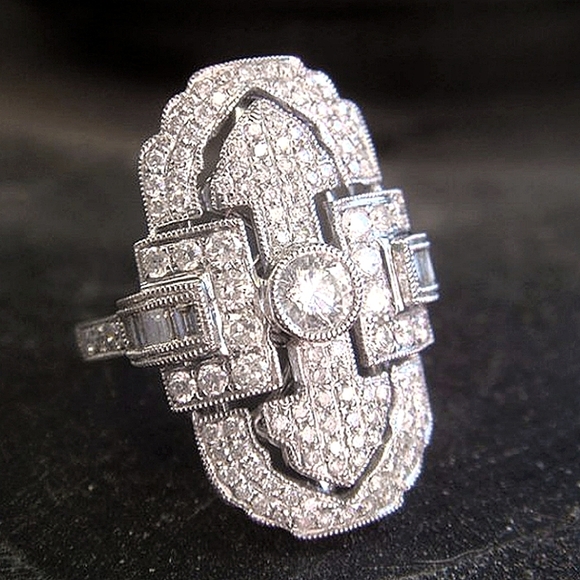 Geometric Zircon Sterling Silver Ring - Picture 2 of 7
